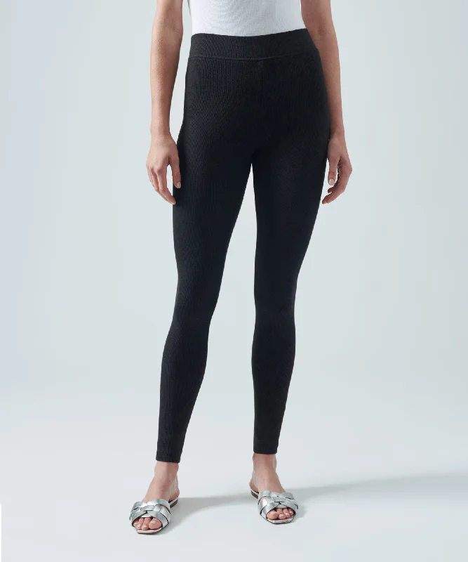 Modal Rib High Waisted Legging - Black Elegant Full-Body Leggings