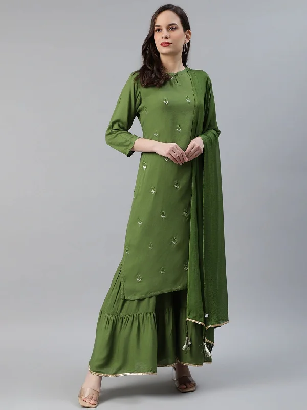 Women's Cotton Printed Kurta Pant Dupatta Set - Ahika Classic Chino Pants