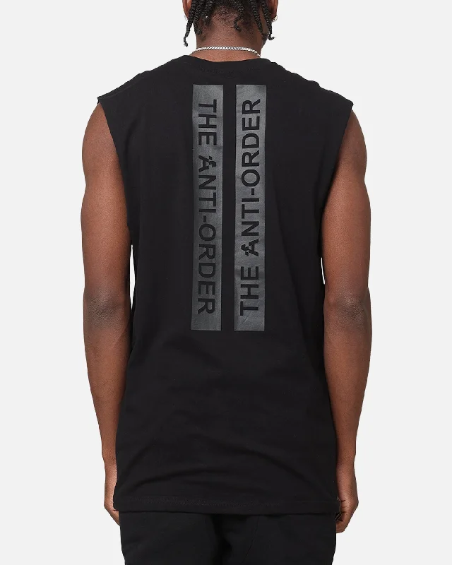 The Anti Order A Logo Merch Oversized Muscle T-Shirt Black/Black-- Satin Fabric Silk Fabric Chiffon Fabric