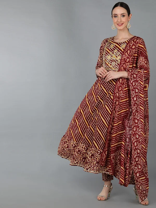 Women's Cotton Yoke Design Ethnic Printed Kurta Pant With Dupatta - Ahika Cozy Full-Length Pants