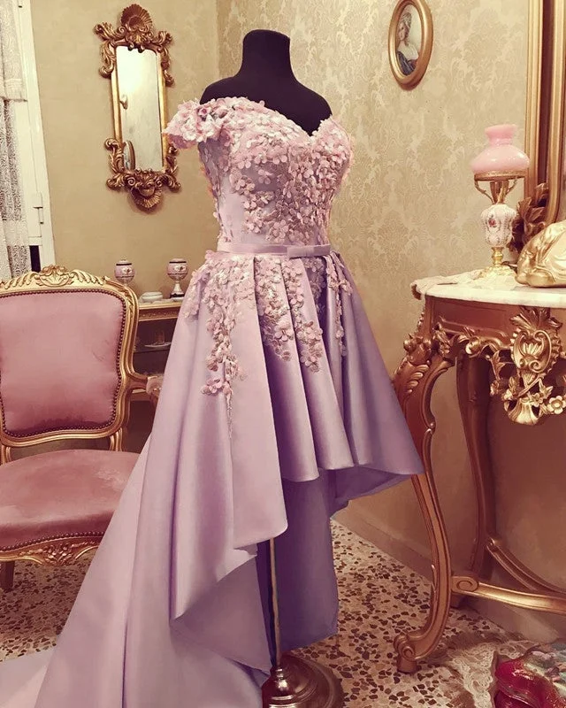 Front Short Long Back Prom Dresses Lace Flowers Off Shoulder Tunics Travel practical