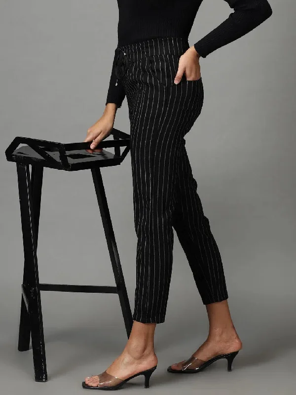 Women's Black Striped Track Pant-AF-1560-Black Fashionable Jogger Pants