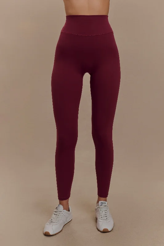 Callie Active Leggings - Burgundy Fashionable Embroidered Detail Leggings