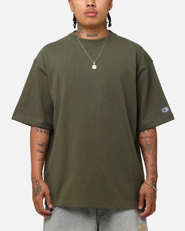 Champion Lifestyle Elevate T-Shirt Moss/Green-- Collared T-Shirt Boat Neck A-Line
