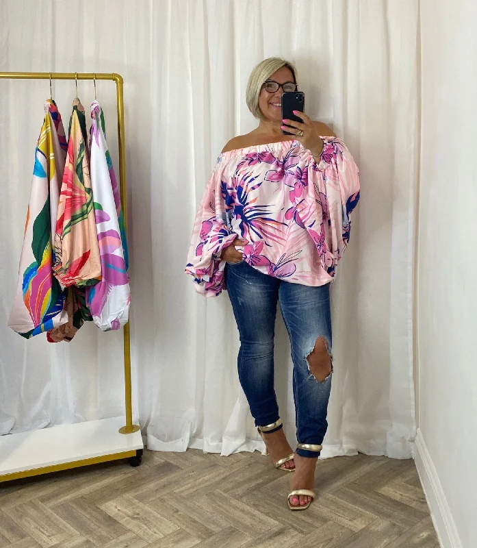 Pink Extreme Oversized Off The Shoulder Top / Dress Tunics Office stylish