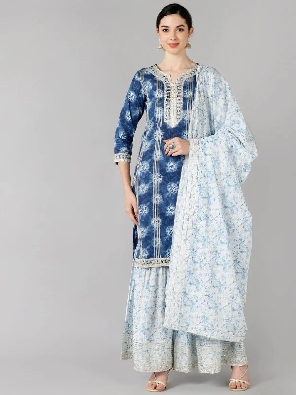 Women's Cotton Printed Kurta Pant Dupatta Set - Ahika Casual Drawstring Pants