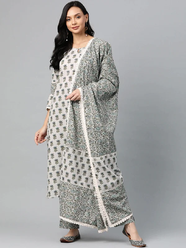 Women's Cotton Printed Kurta Pant Dupatta Set - Ahika Comfortable Fleece Pants