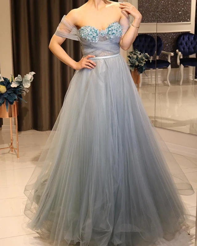 Tulle Off The Shoulder Prom Dresses Sweetheart Embroidery Tunics Trousers formal