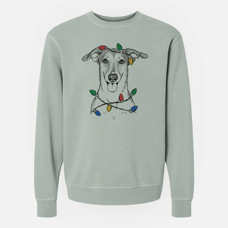Christmas Lights Phoebe the Corgi Mix - Unisex Pigment Dyed Crew Sweatshirt Hoodie with Half-Zip Sporty Casual