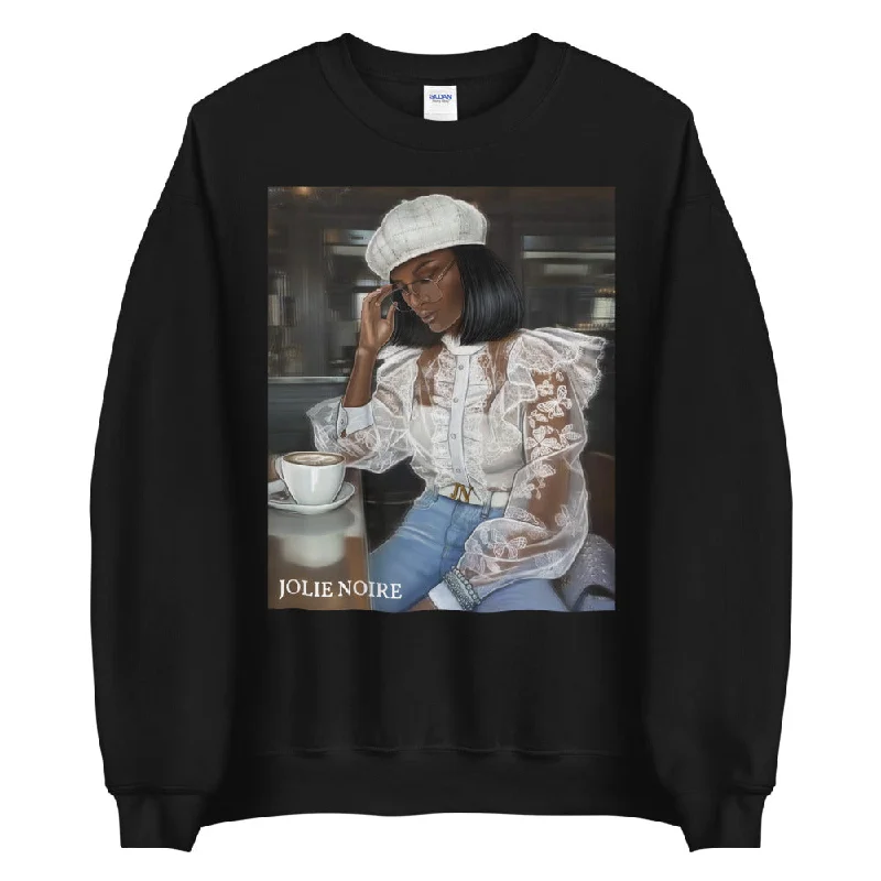 Girl In Cafe Sweatshirt- Black Hoodie with Mock Neck Collared Structured