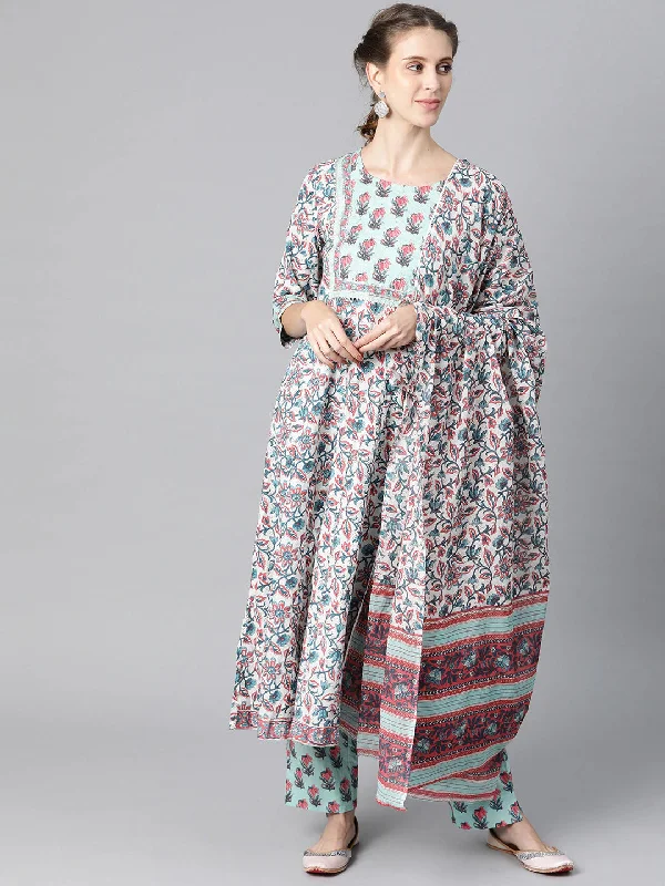 Women's Cotton Printed Kurta Pant Dupatta Set - Ahika Cozy Lounge Pants