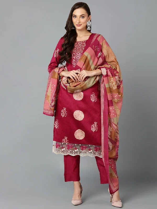 Women's Silk Blend Tyrian Purple Straight Kurta Pant With Dupatta - Ahika Elegant High-Waist Pants