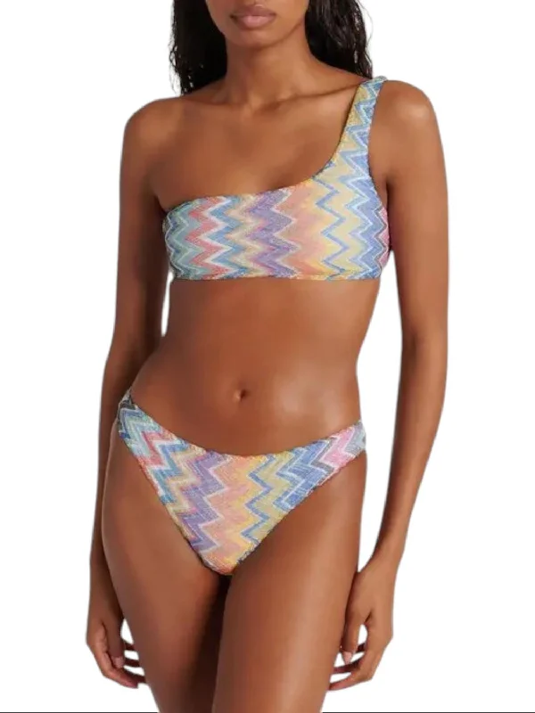 One Shoulder Chevron Bikini Set In Carioca High-waist bikini, Vintage, Trendy, Comfortable