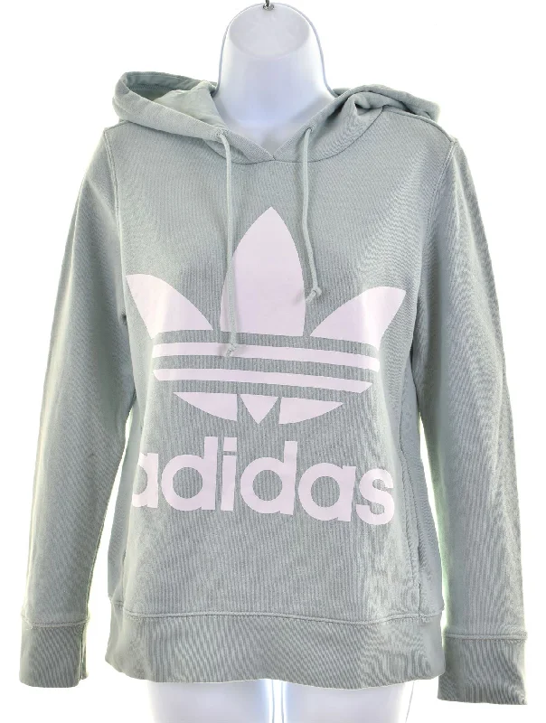 ADIDAS Womens Hoodie Jumper UK 6 XS Green Cotton Hoodie with Snap Buttons Easy Quick