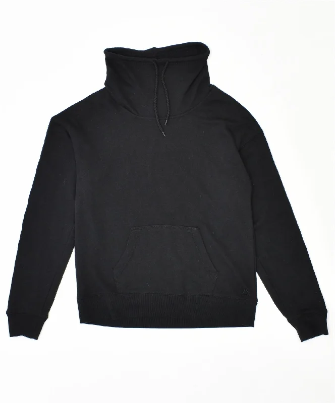 REEBOK Womens Sweatshirt Jumper UK 10 Small Black Cotton Hoodie with Frayed Bohemian Relaxed