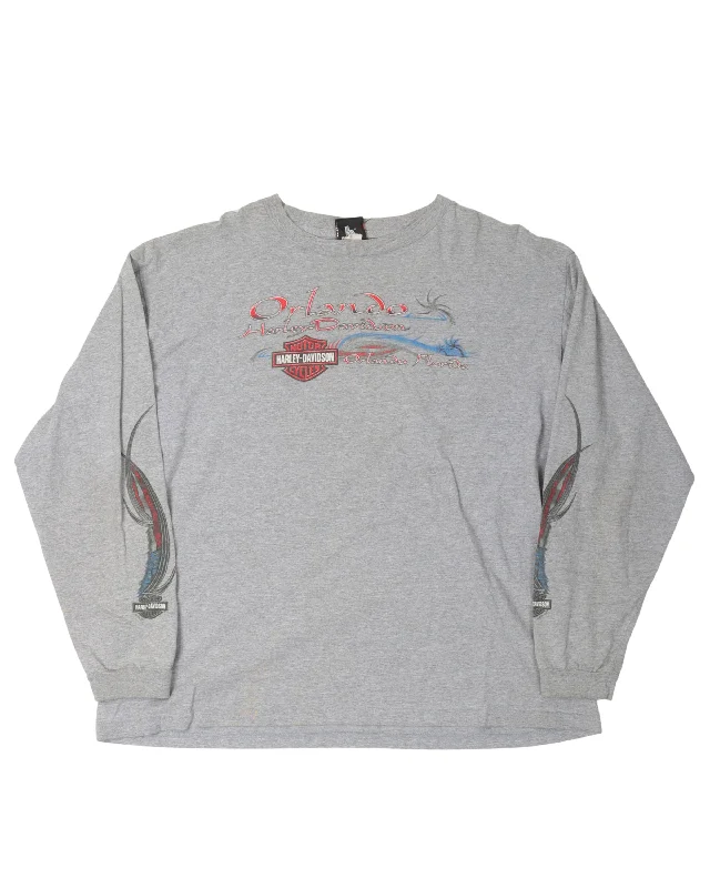 Harley Davidson Orlando Long Sleeve T-Shirt-- Print Jacquard Patchwork