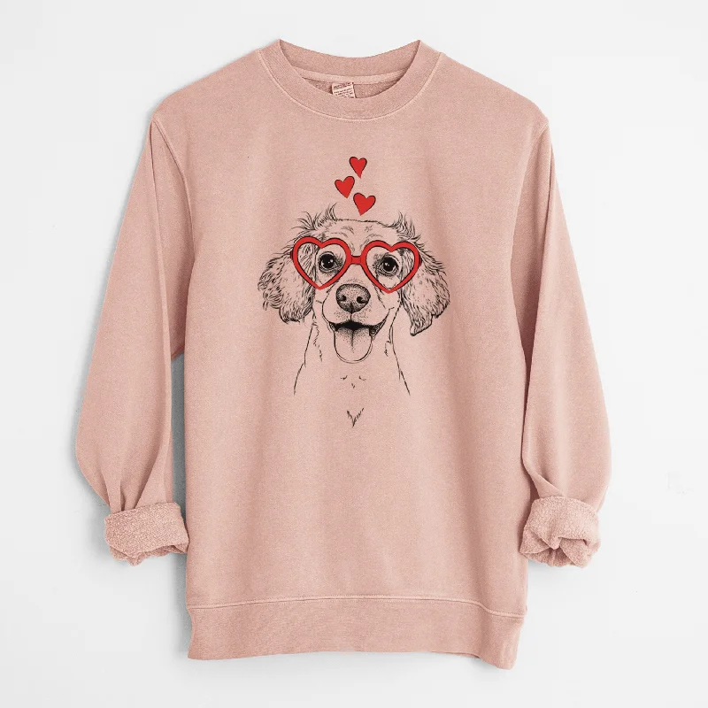 Valentine Piglet the Dachshund Mix - Unisex Pigment Dyed Crew Sweatshirt Hoodie with High-Low Hem Asymmetrical Trendy