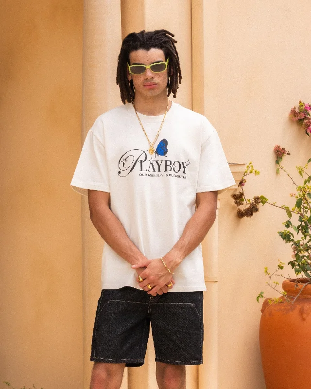 Playboy By Culture Kings Charm T-Shirt Off White-- Anti-Pilling Machine Wash Handmade