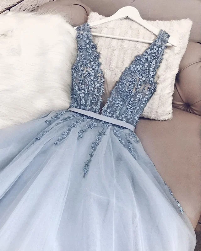 Elegant Evening Dress Tulle Backless Beaded V Neck Tunics Favorite customer