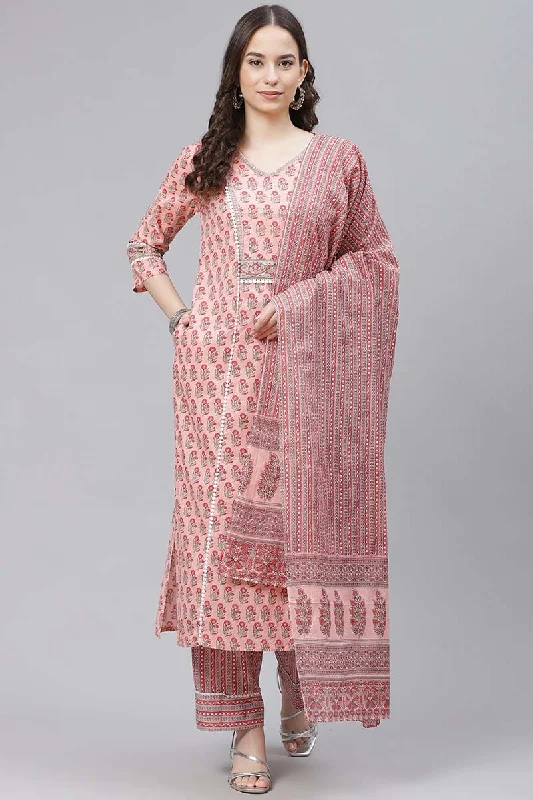 Women's Cotton Printed Kurta Pant Dupatta Set - Ahika Casual Lounge Pants