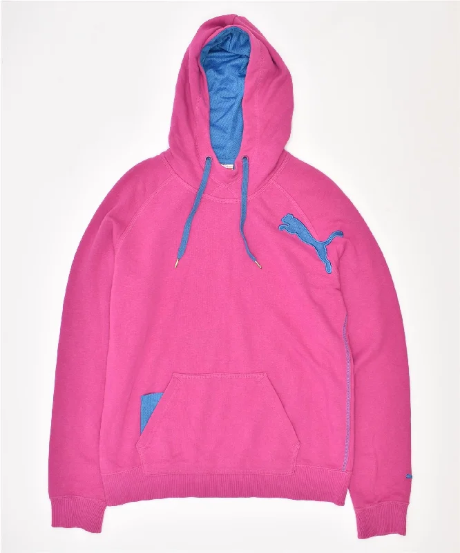 PUMA Womens Hoodie Jumper UK 12 Medium Pink Cotton Hoodie with Thumb Holes Functional Cozy