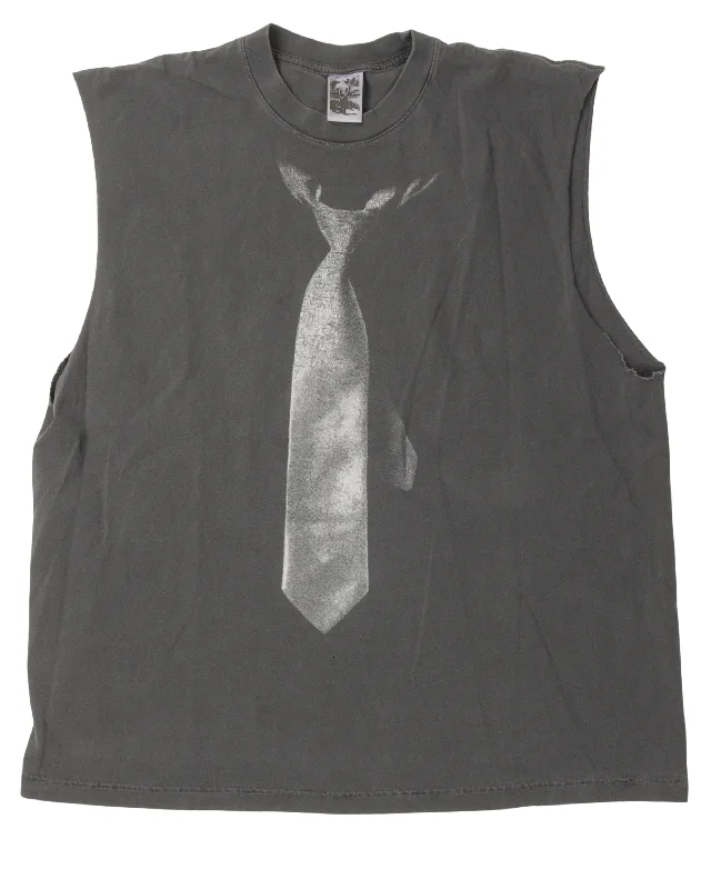 Tie Sleeveless T-Shirt-- Beaded Sequined Faux Fur