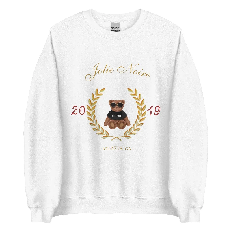 Classic 90s Bear Sweatshirt- White Hoodie with Frayed Bohemian Relaxed