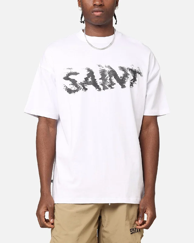 Saint Morta System Overload Boxy T-Shirt White/Black-- Solid Print Embellished