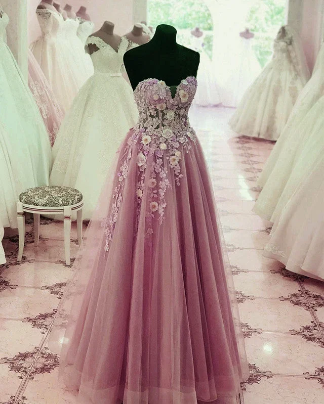 Tulle Sweetheart Prom Long Dresses With 3D Flowers Tunics Recommended stylist