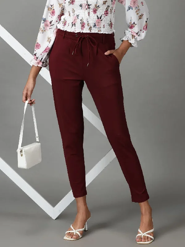 Women's Burgundy Solid Track Pant-AF-1905-Burgundy Trendy Work Pants