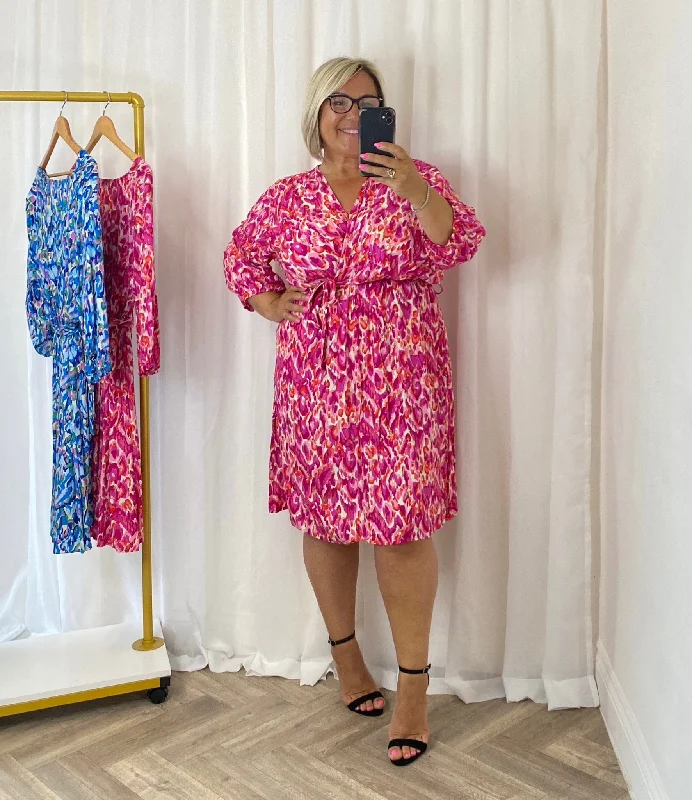 Pink Gold Detail Multi Print Dress Tunics Canvas sturdy