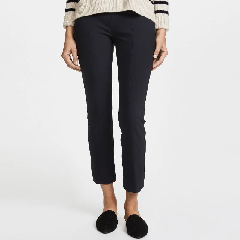 Classic Solid Mid Waist Ankle Length Slit Legging Pants - Navy Blue Elegant Textured Leggings