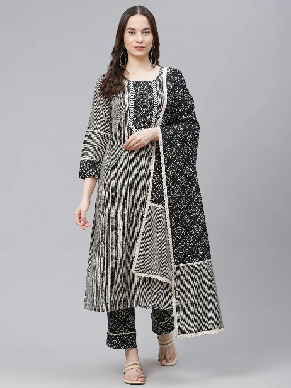 Women's Cotton Printed Kurta Pant Dupatta Set - Ahika Comfortable Denim Pants