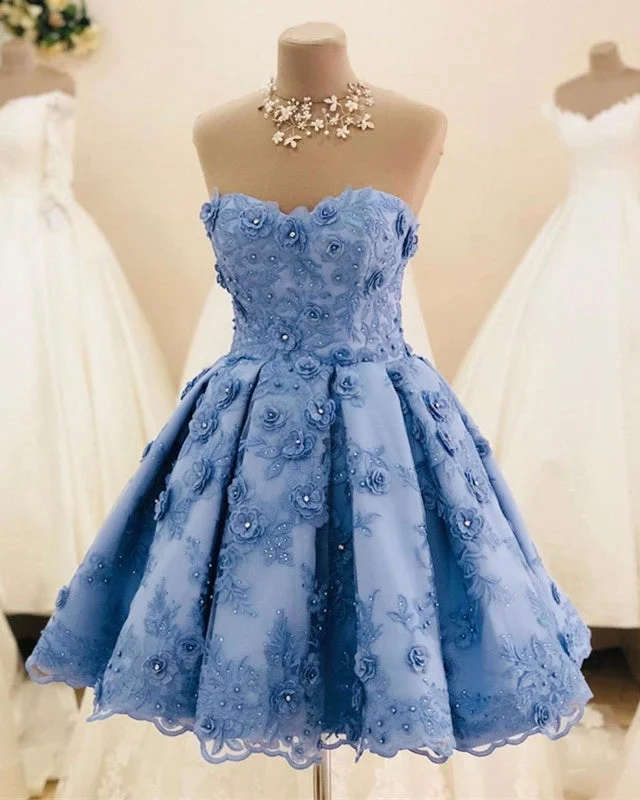 3D Floral Lace Sweetheart Homecoming Dresses Short Tunics Sophisticated sleek