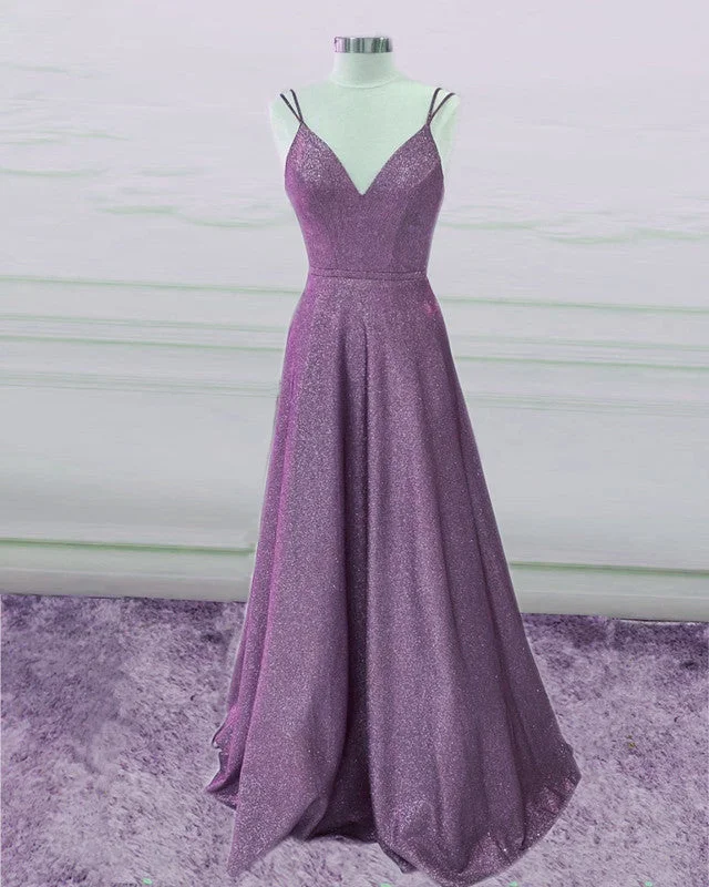 A-line /Princess Prom Dresses Glitter V Neck Spaghetti Straps Tunics Brand named