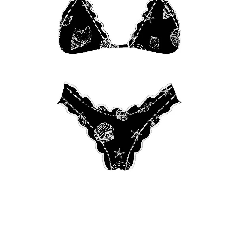 Seashell Bikini Set In Black Ribbed bikini set, Textured, Comfortable, Trendy