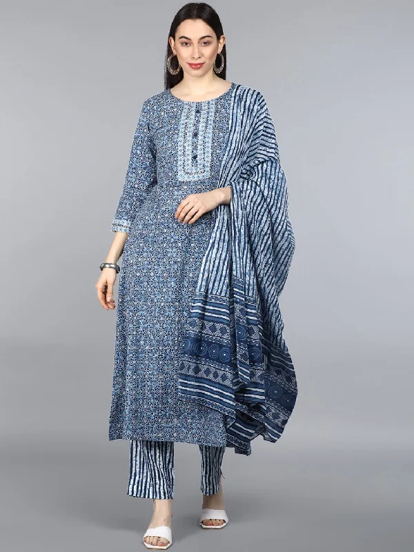 Women's Pure Cotton Printed Kurta Pant Dupatta Set - Ahika Cozy Maternity Pants
