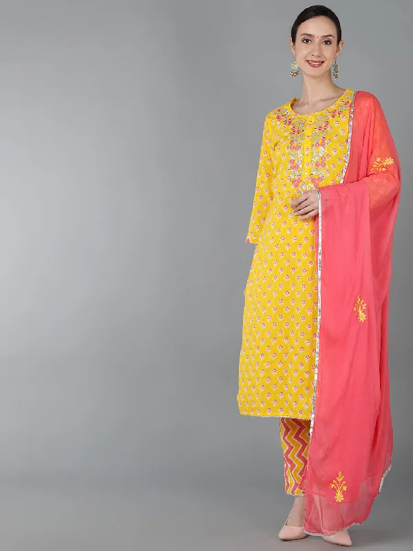 Women's Cotton Printed Kurta Pant With Dupatta - Ahika Modern Skinny Pants