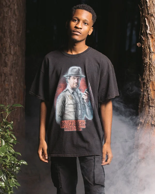 Goat Crew X Stranger Things Chief Hopper Vintage T-Shirt Black Wash-- Elegant Classic Vintage