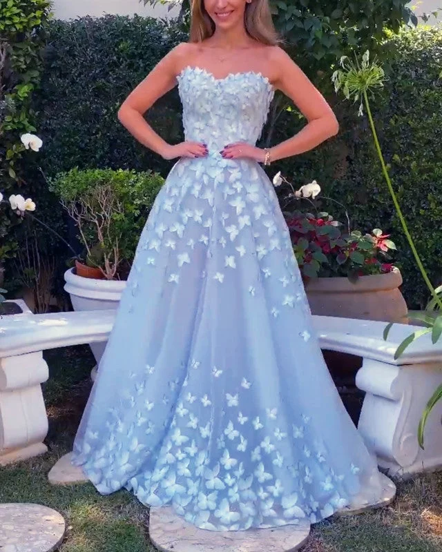 Butterfly Lace Sweetheart Prom Dresses Tulle Long Tunics Fashionable trendy