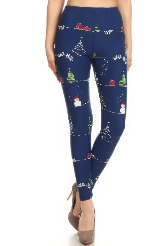 Christmas Cartoon Printed High Waisted Leggings Trendy Cold Weather Tights