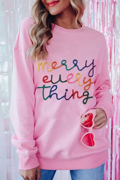 Merry Everything Sweatshirt - Peach Blossom Hoodie with Ribbed Hem Stretchable Secure