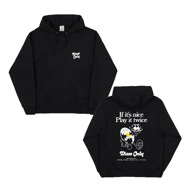 DISCO ONLY 'Play It Twice V2' Hoodie - Black Hoodie with Elastic Cuffs Stretchable Comfortable