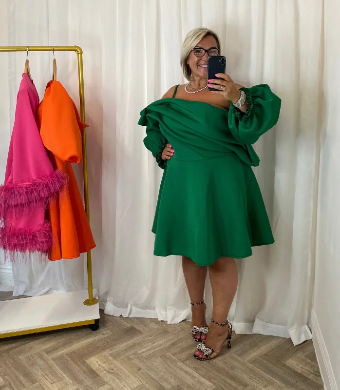 Bottle Green Asymmetrical Skater Dress Tunics Top rated