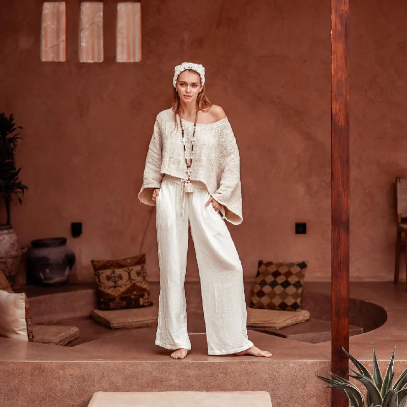 Palazzo Pant - White High-Waist Yoga Pants