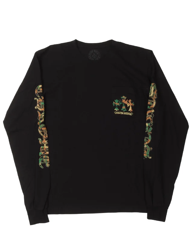 Camouflage Cemetery Cross Long Sleeve T-Shirt-- Spandex Blend Rayon Blend Denim Blend