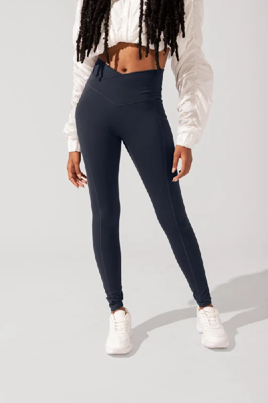 POPFLEX® Crisscross Hourglass® Leggings with Pockets - Smoky Navy Comfortable Leggings with Pockets