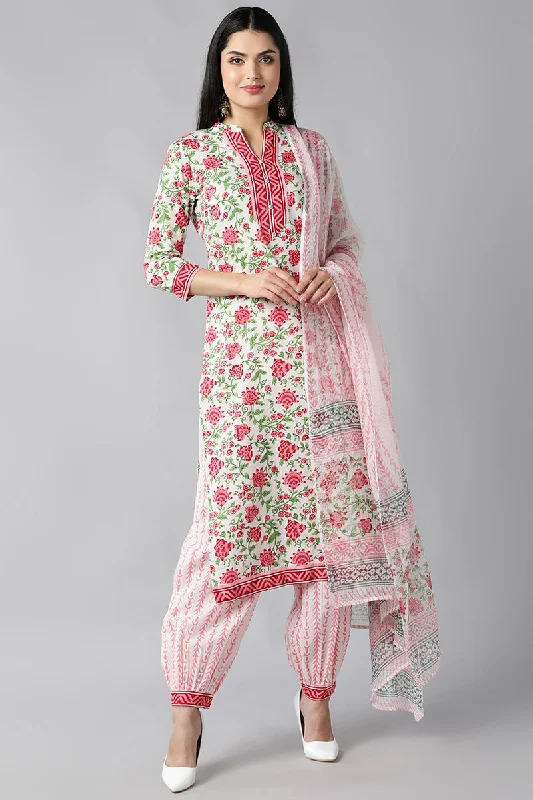 Women's Cotton Printed Kurta Pant Dupatta Set - Ahika Casual Plaid Pants