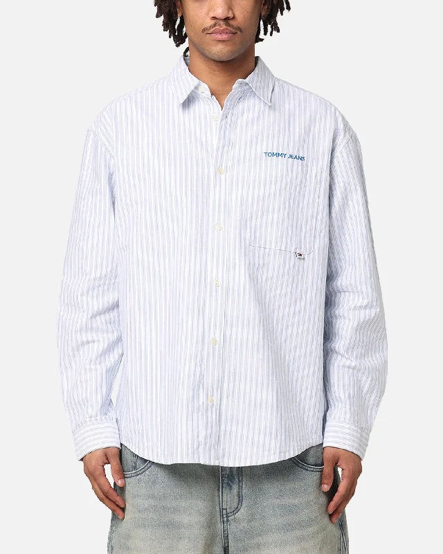 Tommy Jeans TJM Stripe Classics Button Up Shirt Coastal Cobalt-- Cashmere Blend Cotton Blend Poly Blend