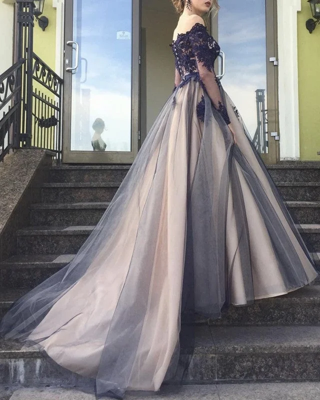 Navy And Nude Tulle Ball Gown Prom Dresses Tunics Chinos classic